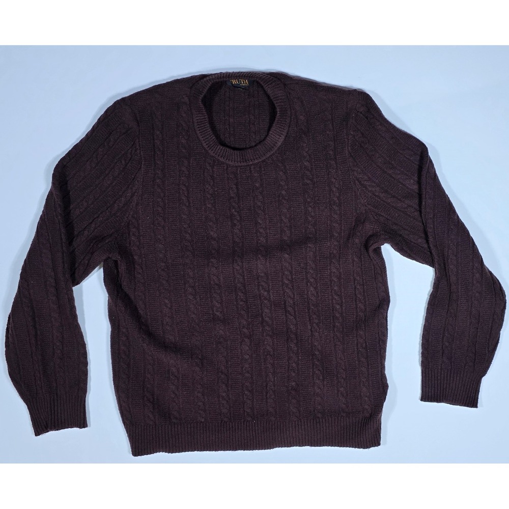 Truth by Republic Mens XL Cable Knit Crewneck Sweater Burgundy Plum Purple
